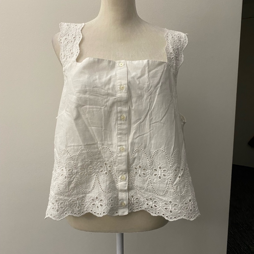 INC International Concepts White Eyelet Button-Front Tank